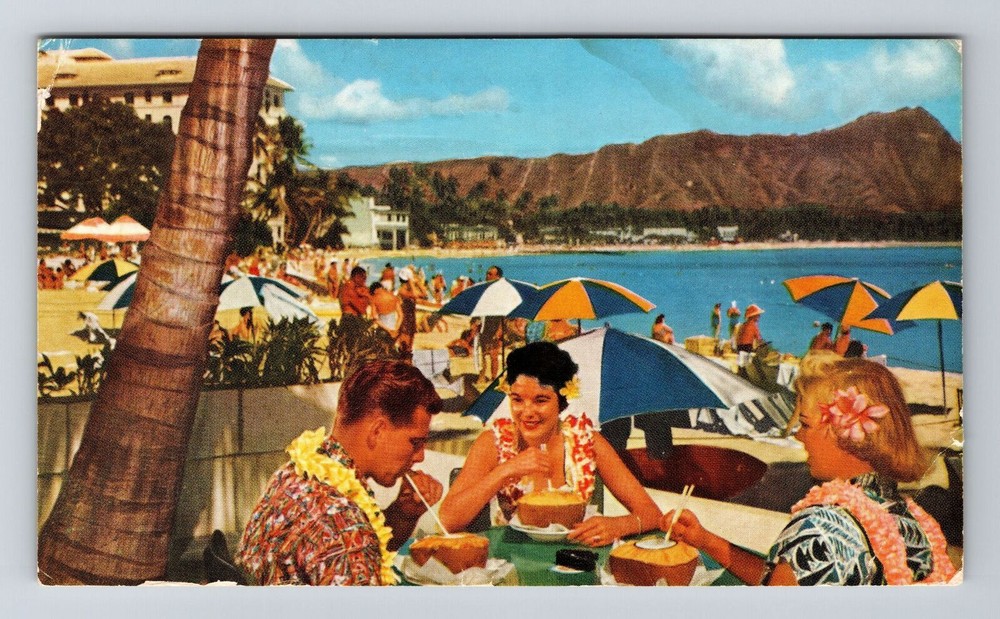 Honolulu HI-Hawaii, Visitors Beside Waikiki Beach, c1957, Vintage Postcard