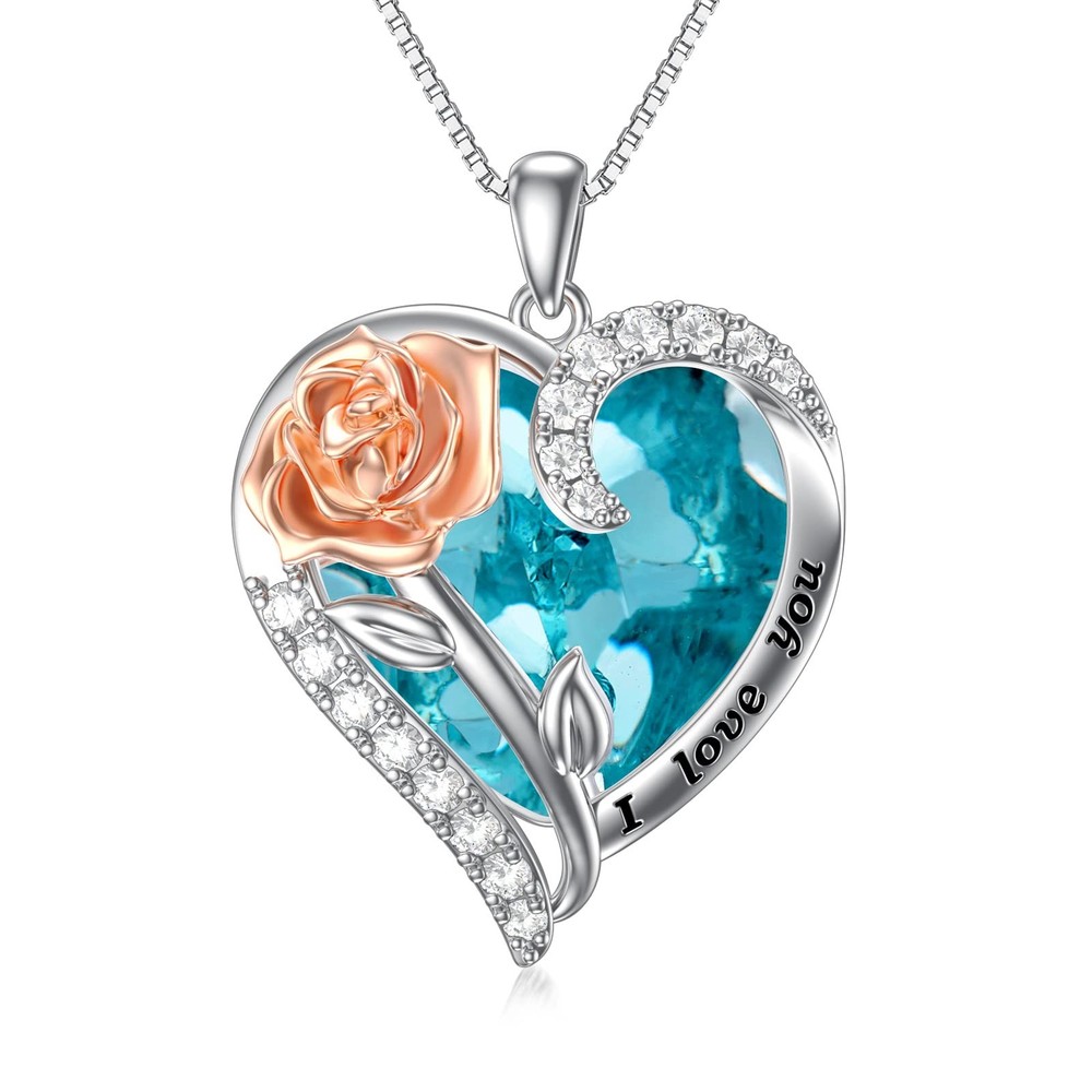 December Birthstone Necklace Sterling Silver Rose Flower Topaz Pendant Neckla...