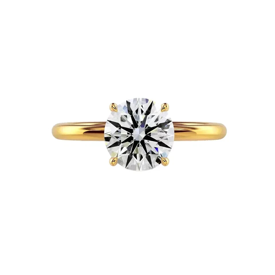 2 Ct Round cut Natural Moissanite Diamond Engagement Ring 14k Yellow Gold Plated