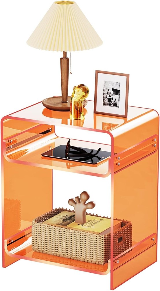 Acrylic End Table Record Player Table with Storage Shelf Clear Side Table Night