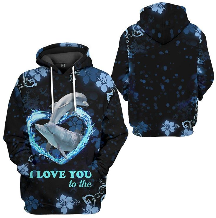 3d hoodie, Couple Hoodie I Love You Couple Dolphin Hoodie