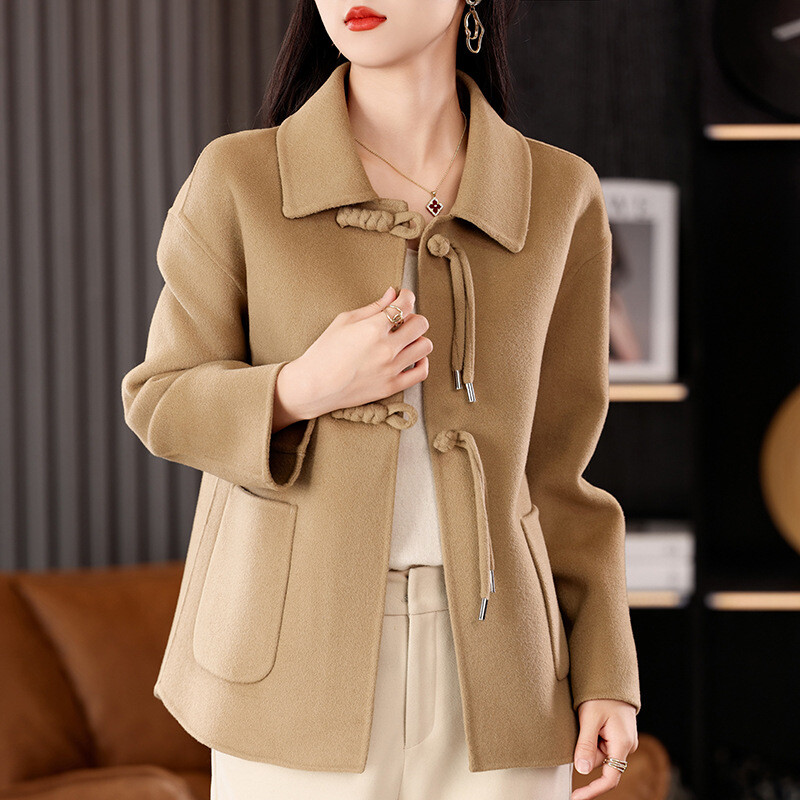 New Chinese Style Wool Coat Button Winter Women's Wool Short Lapel Collar Jacket