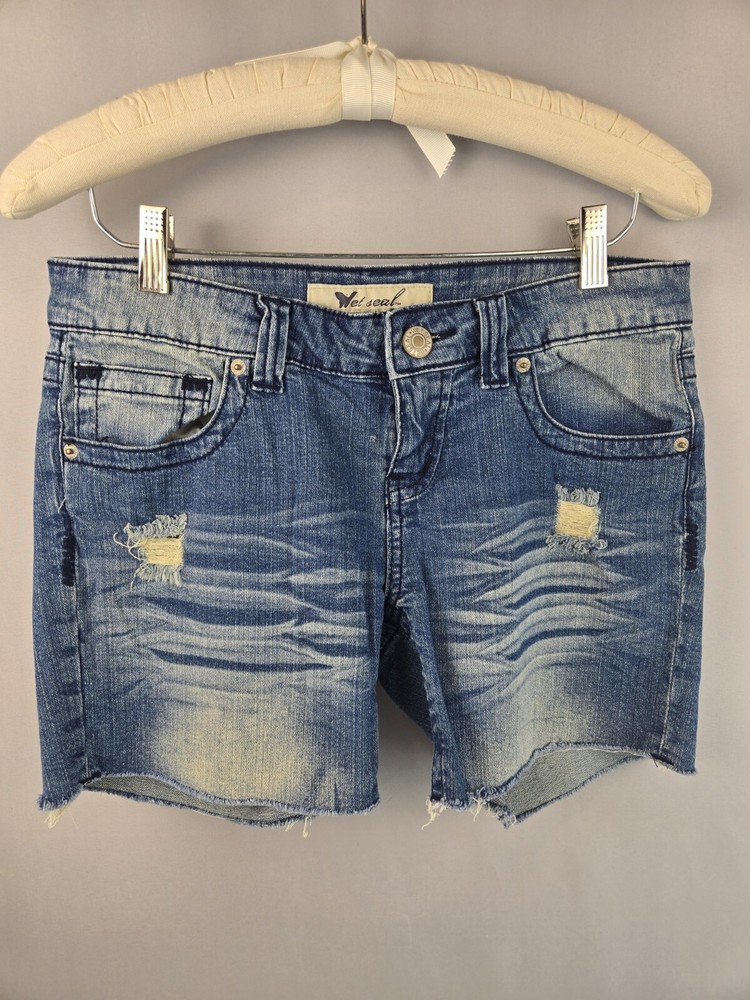 Wet Seal Vintage Junior Size 9 Low Rise Distressed Denim Shorts 5