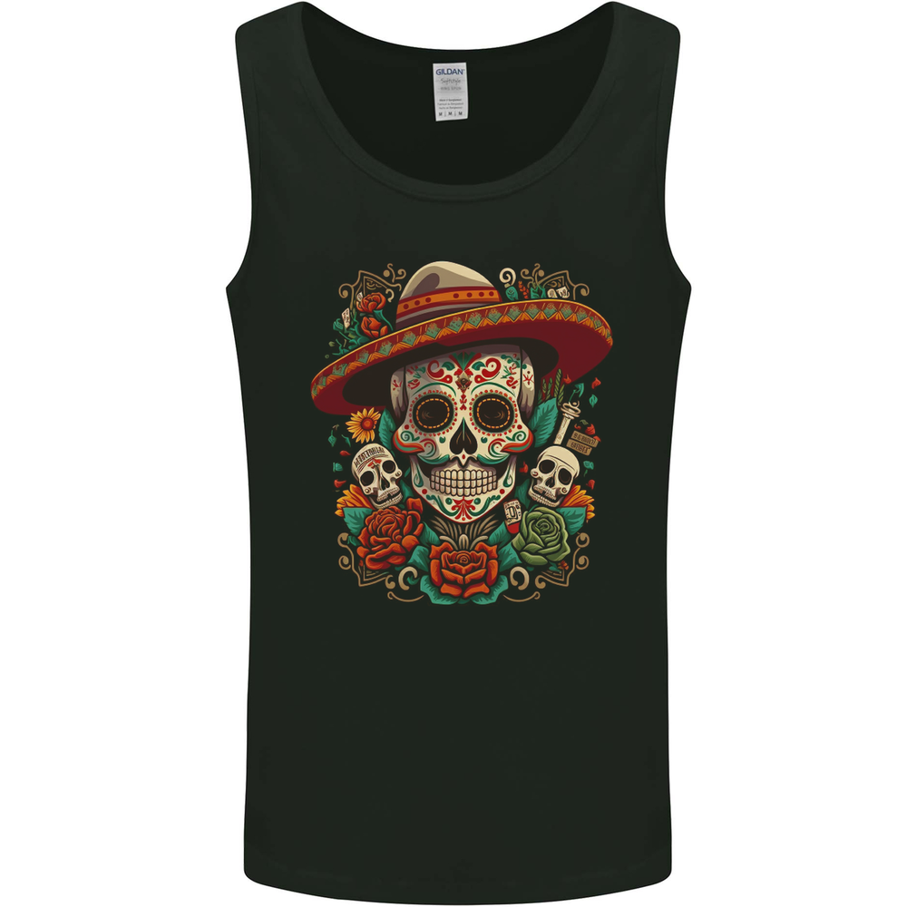 Los Muertos Sugar Skull Day of the Dead Mens Vest Tank Top
