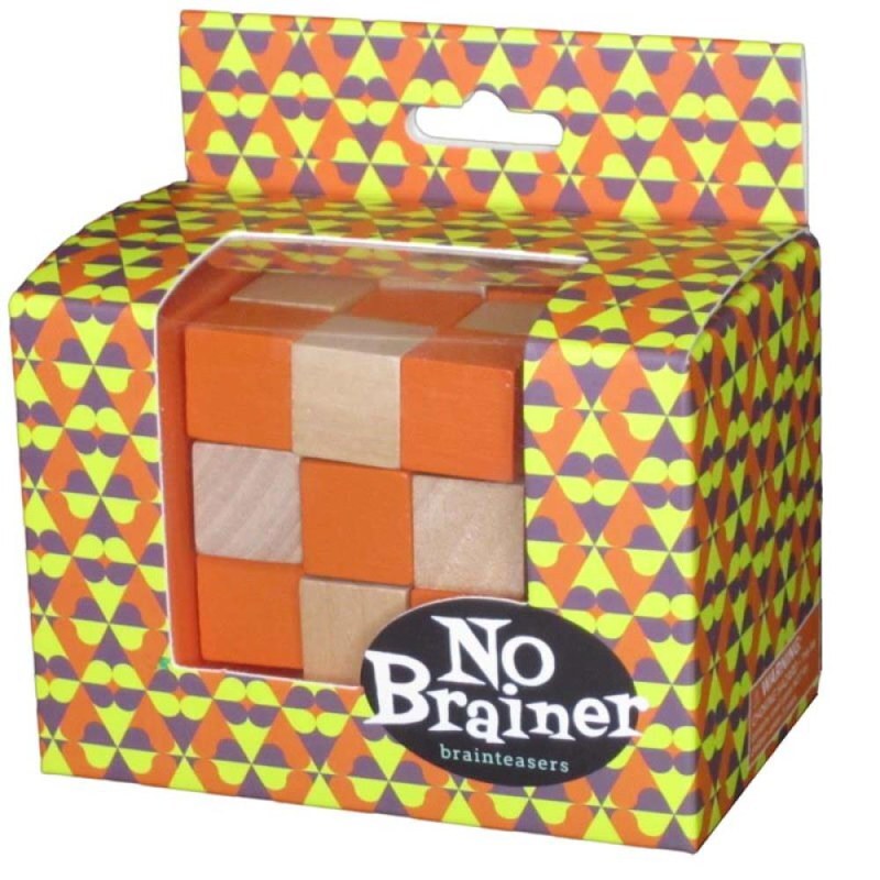 No Brainer - Orange Cube Brain Teasers Wooden Puzzles BrainTeaser Gift
