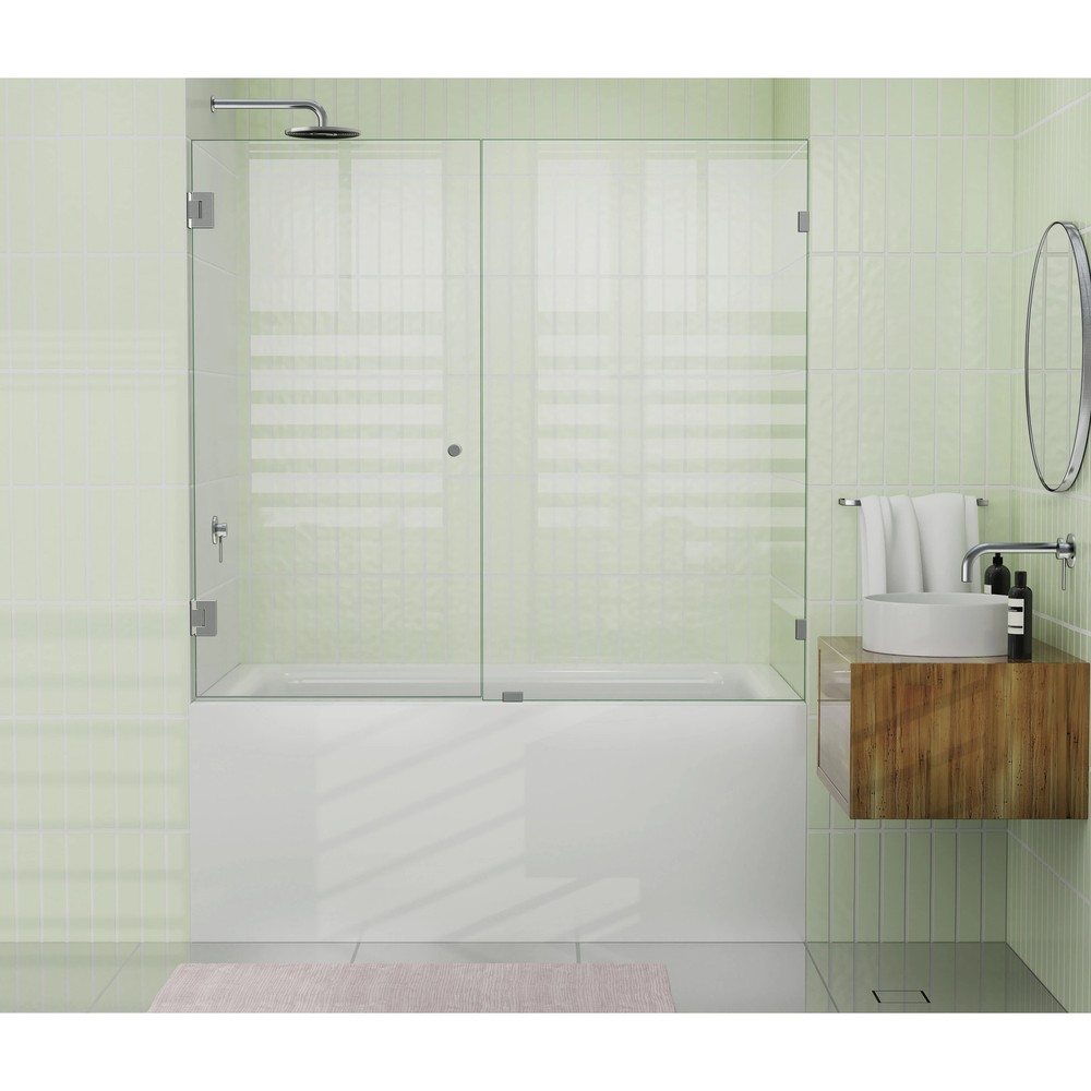Frameless Shower Bath Door 58.25 x 57.25 Brushed Nickel by Glass Warehouse