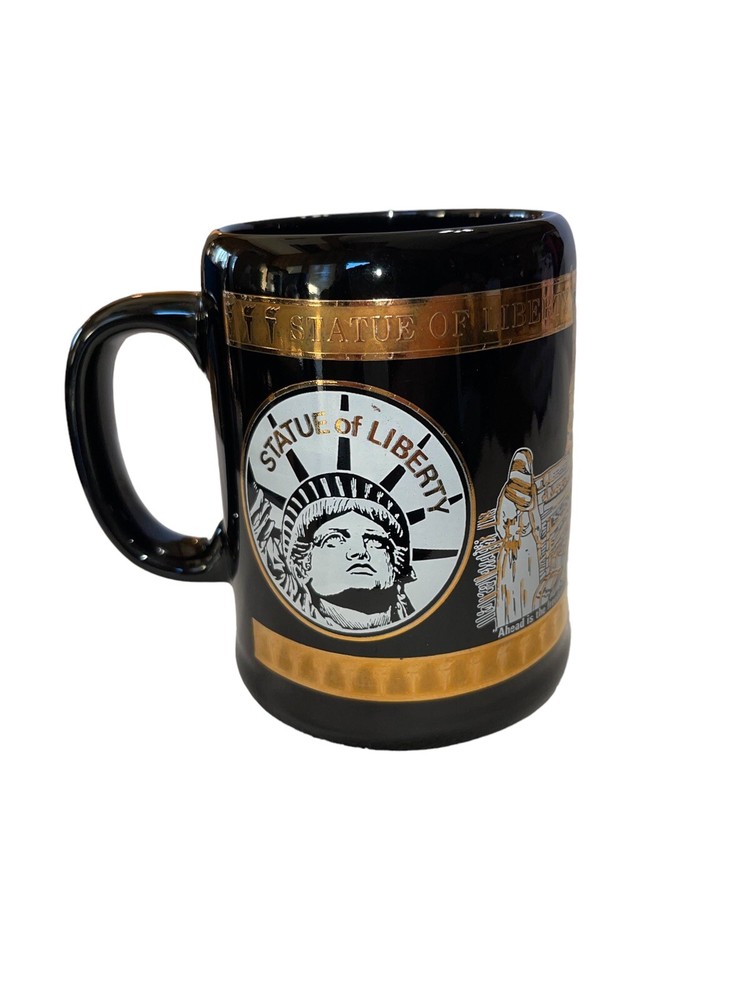 Statue of Liberty Large Ceramic Mug Black White 22 Karat Gold
