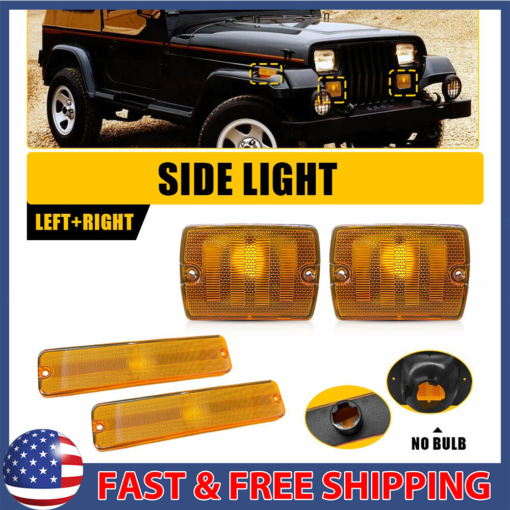 4 Amber Bumper Signal & Fender Marker Lights for Jeep Wrangler YJ 1987-1995