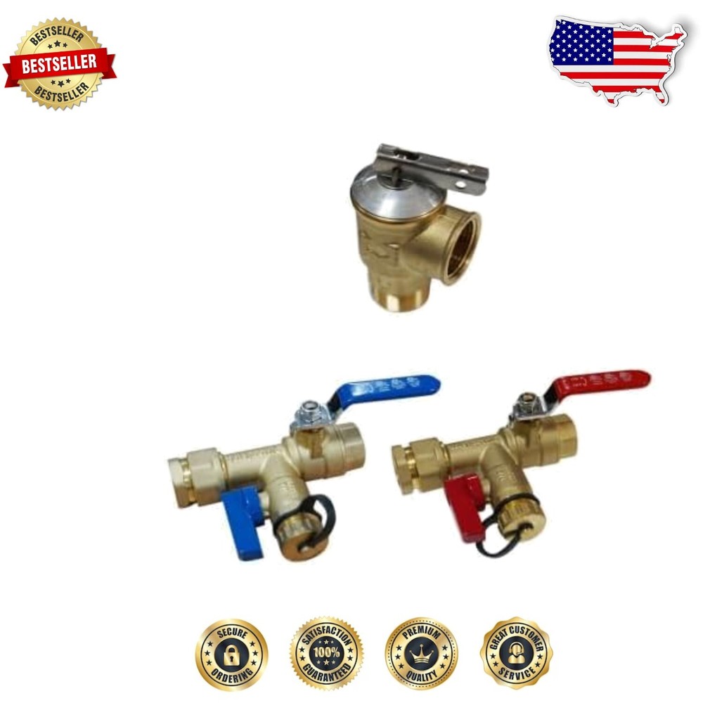 Compact brass tankless water heater service valve kit for indoor use