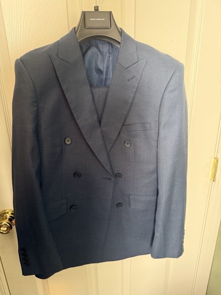 Men’s Mid Blue Double Breasted Slim Fit Suit 36R