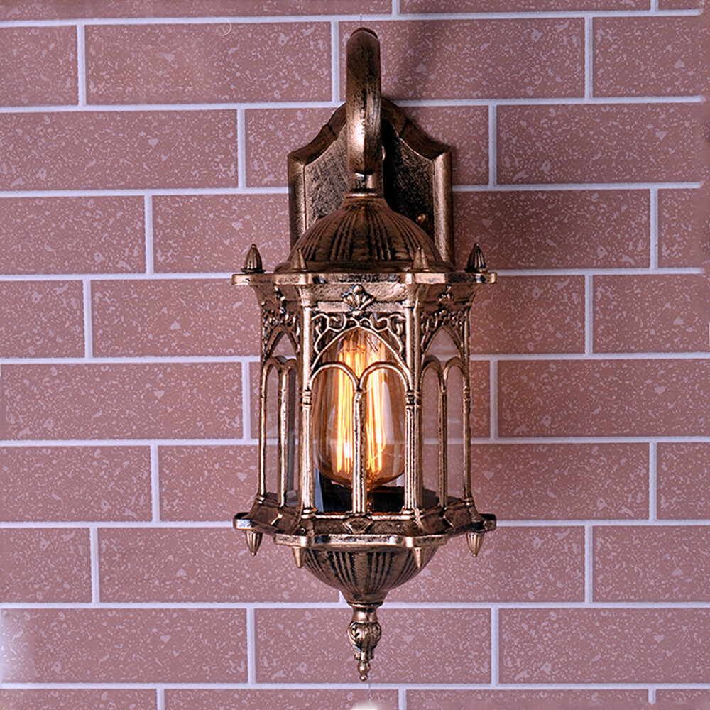 Antique Vintage Lantern Light Fixture Outdoor Waterproof Wall Sconce Porch Lamp