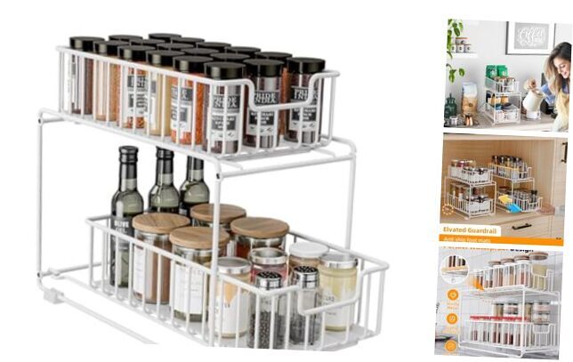Under Sink Storage Spice Rack Organizer for Cabinet, Heavy Duty Metal Kichen