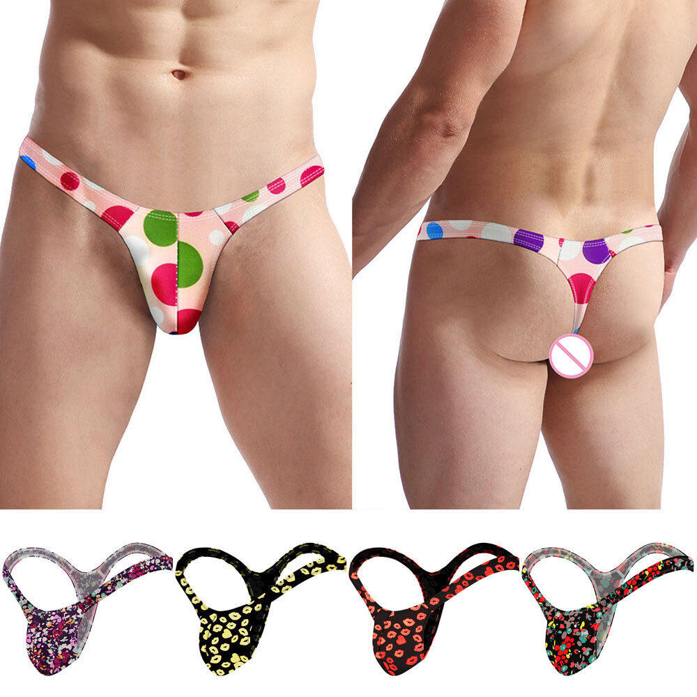 Men Printed Briefs Convex Thongs Sexy Panties G-string T back Underwear Lingerie