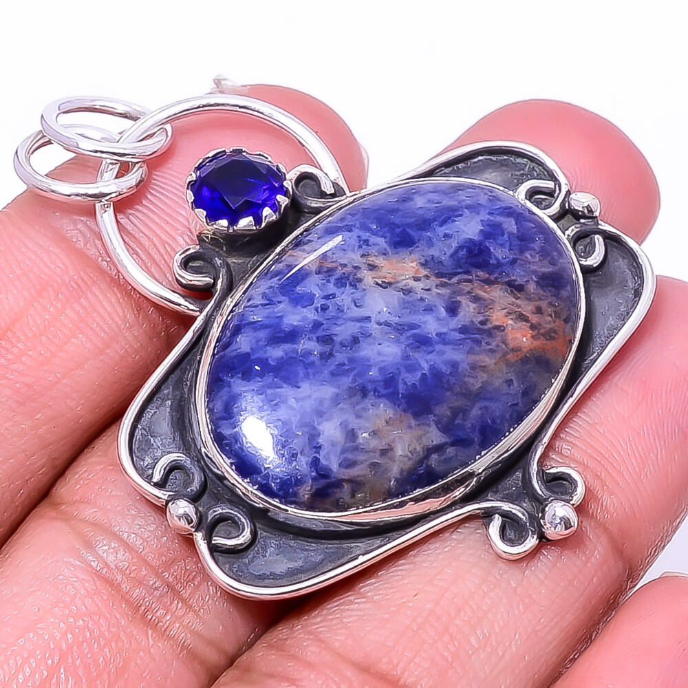 Sodalite - Minas Gerais & Blue Sapphire Simulated 925 Silver Pendant 1.72