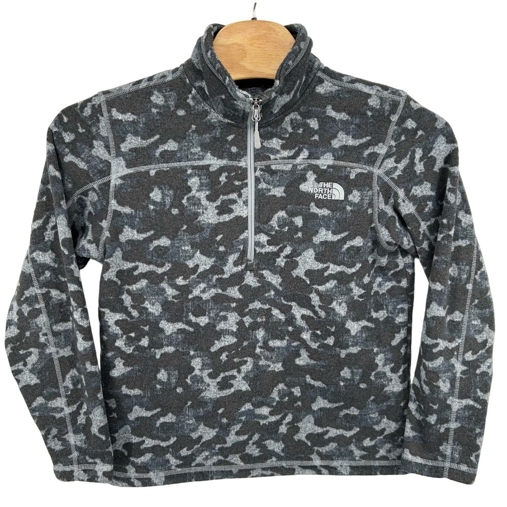 Men’s The North Face M 1/4 Zip Fleece Collared Pullover Black Grey Camo