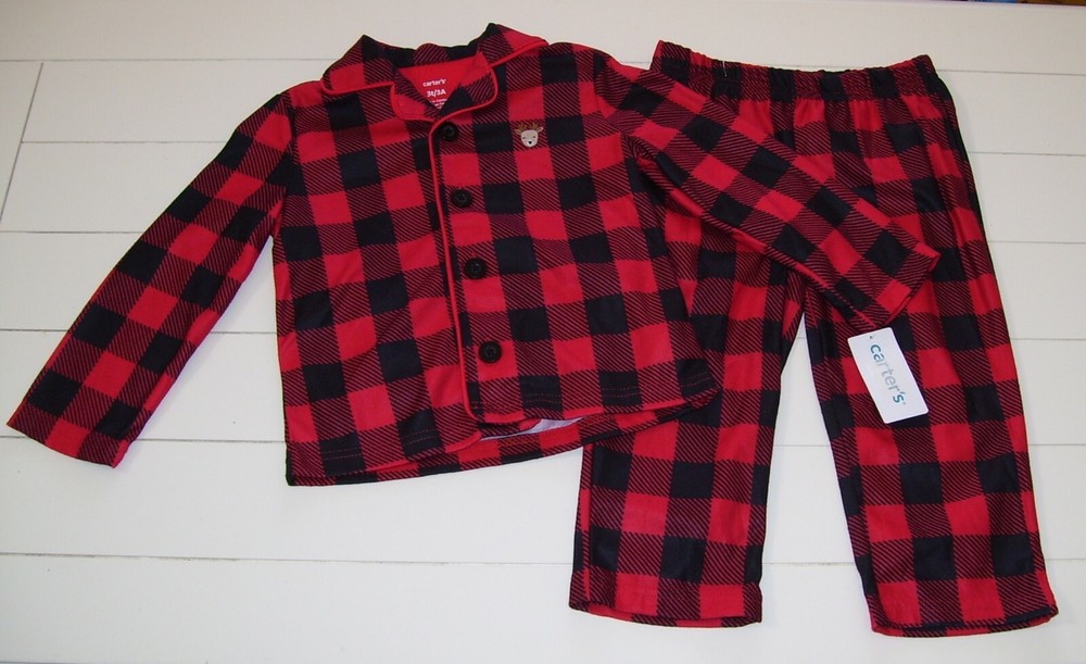 Boys Carter's Red Black Buffalo Plaid Reindeer  Pajamas Christmas Sz 4T
