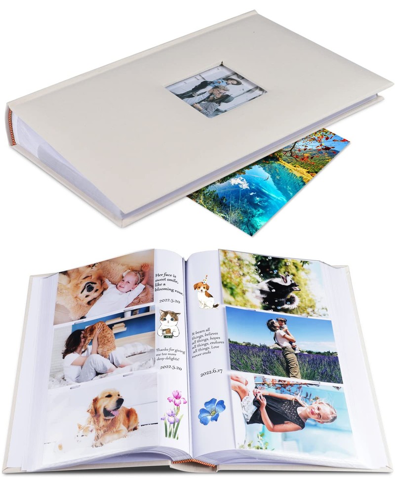 Photo Album 4x6 Hold 402 Photos with Memo Slip-in Pockets Photo Book, Linen C...