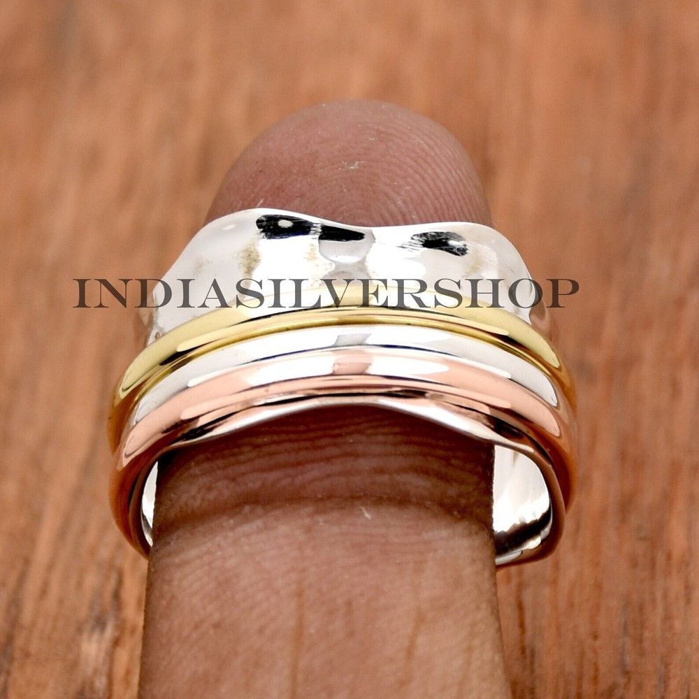 Sterling Silver Copper Brass Three-Tone Mixed Metal Ring AK1222