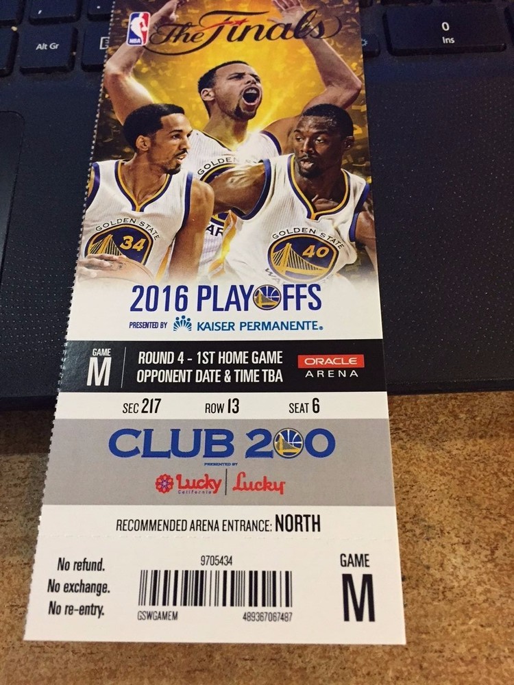 2016 GOLDEN STATE WARRIORS V CLEVELAND CAVALIERS NBA FINALS GAME #1 TICKET STUB