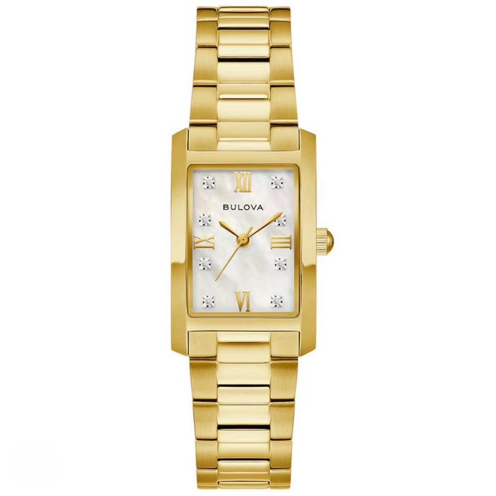 Bulova 97P181 Ladies MOP Diamond Dial Gold Stainless Classic Tank Watch $495