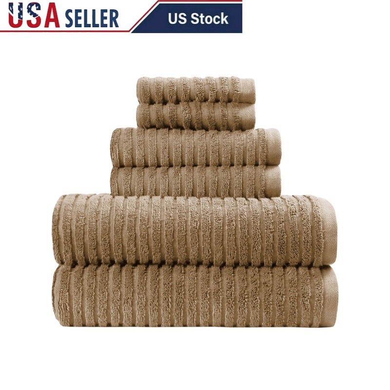 6pc Cotton Bath Towel Set Quick Dry Anti-Microbial Soft Absorbent Lint Free New