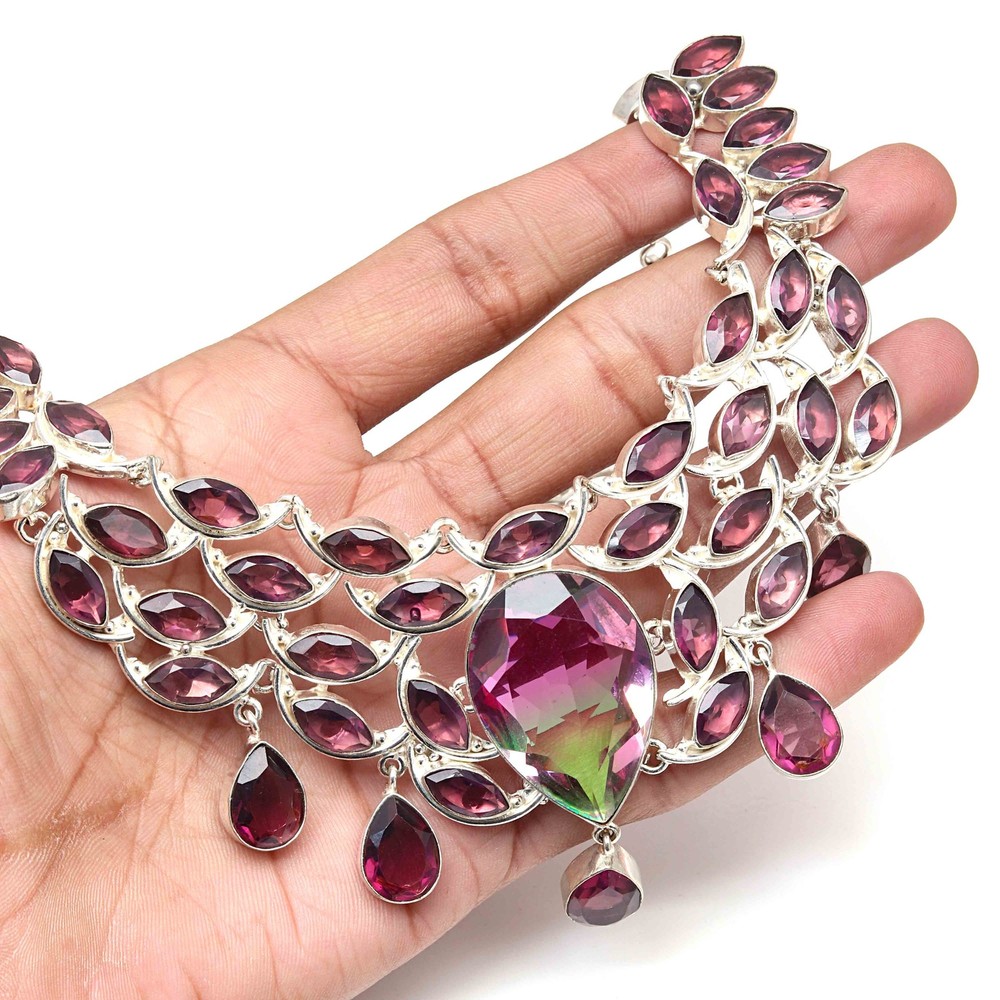 Rubylite Faceted Necklace with Bio-Tourmaline 18-20 Inch Gemstone Jewelry