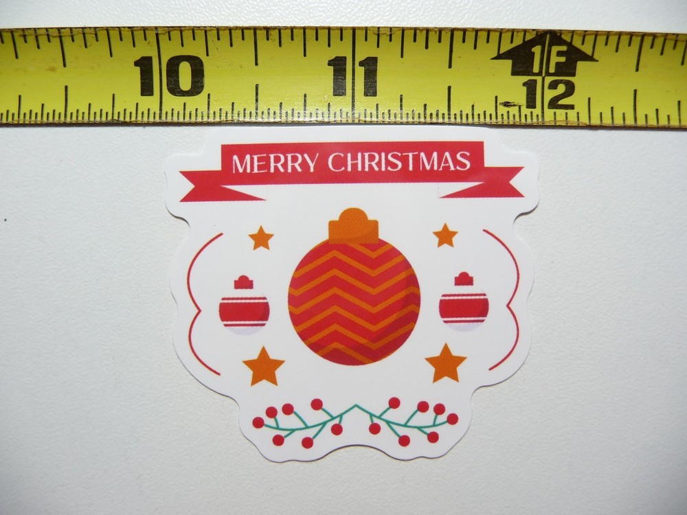 MERRY CHRISTMAS 4 STAR ORNAMENTS STICKER DECAL WINTER HOLIDAYS CHRISTIAN CUTE