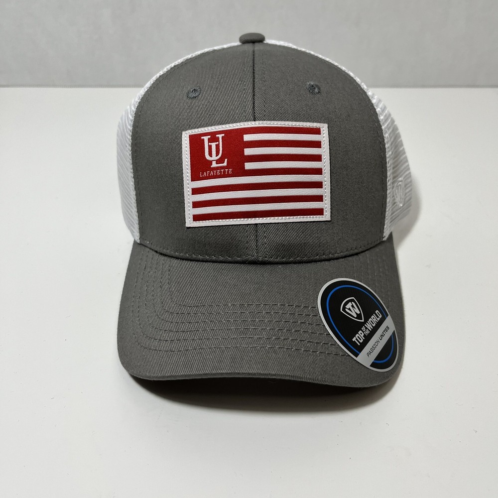 Louisiana Lafayette Adjustable Gray Cap with Flag Patch by Top of the World