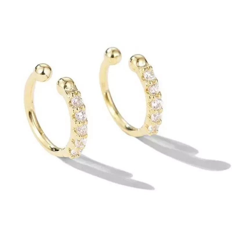 Gold-Plated CZ Bead Ear Cuff Ring for Women, Non-Piercing Cartilage Jewelry AF
