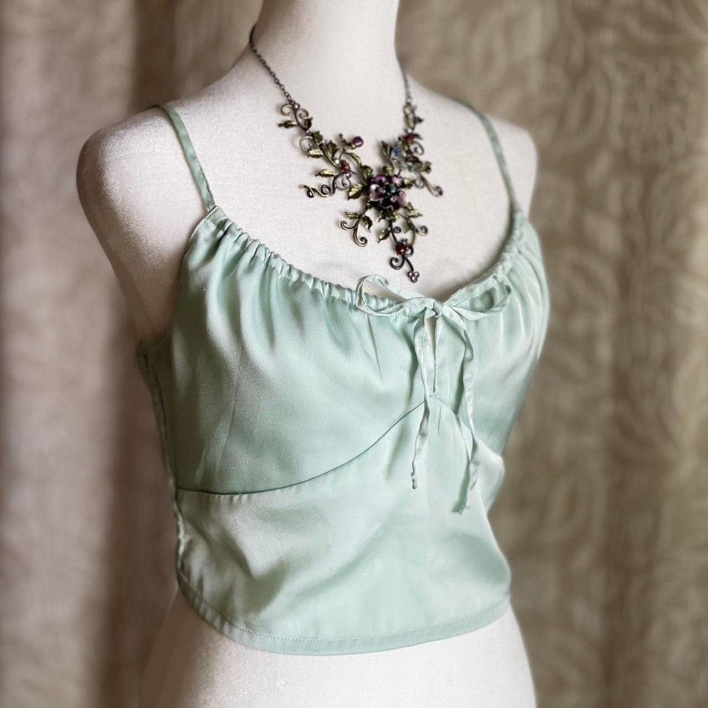 Hollister Spaghetti Strap Satin Blouse Mint Green Milkmaid Y2K Fairycore Size M