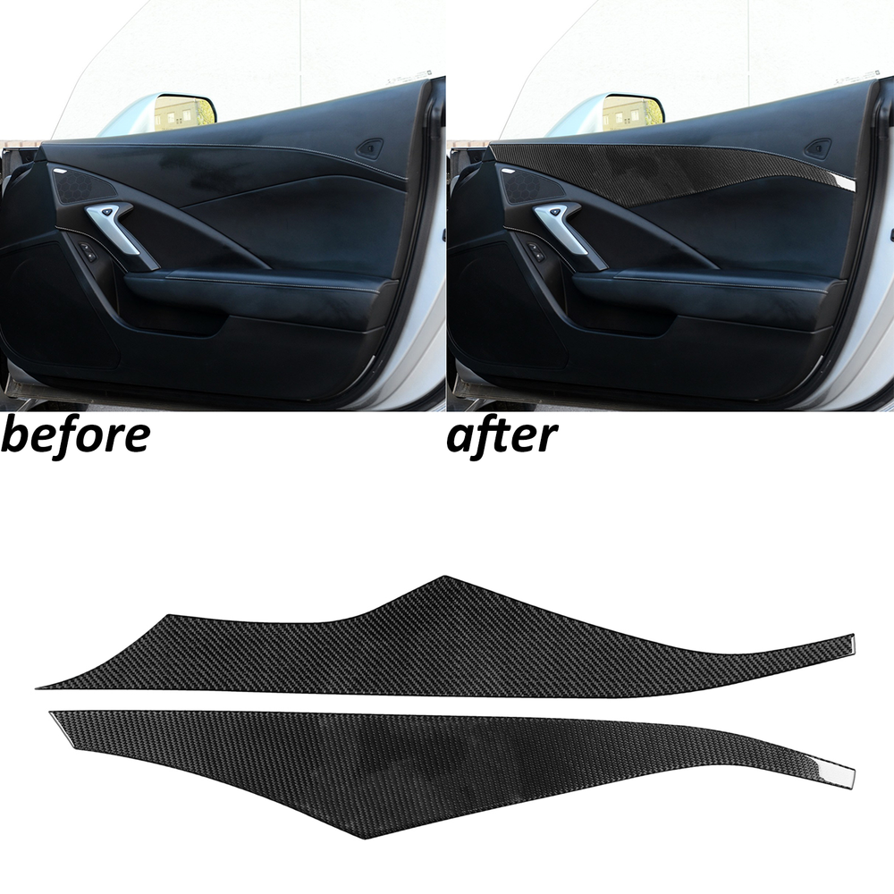 Cubierta de panel de puerta interior de fibra de carbono real 2 piezas para Corvette C7 2014-2019