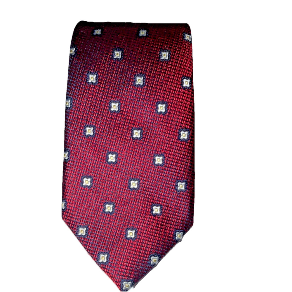 Cremieux 100% Silk Red Navy White Geometric Men's Tie Woven Classic Neckwear