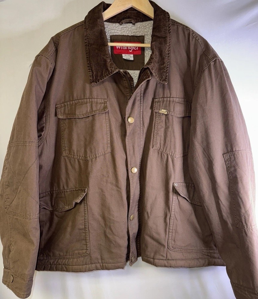 Wrangler Sherpa Lined Barn Coat Jacket Mens 3XL Brown Corduroy Collar Workwear