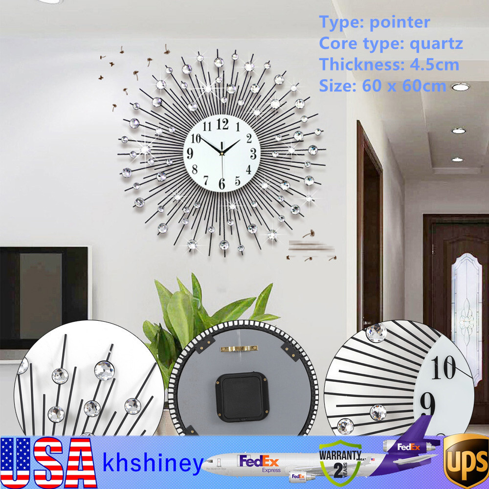 60cm Luxury Large Wall Clock 3D Peacock Metal Wall Watch Living Room Home Decor!