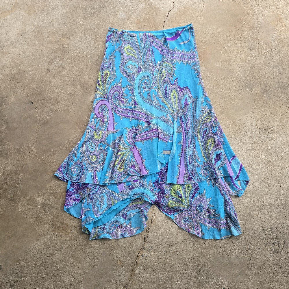 Vtg Sunny Leigh Y2K Paisley Skirt L Ruffle Asymmetrical Fairy Ethereal