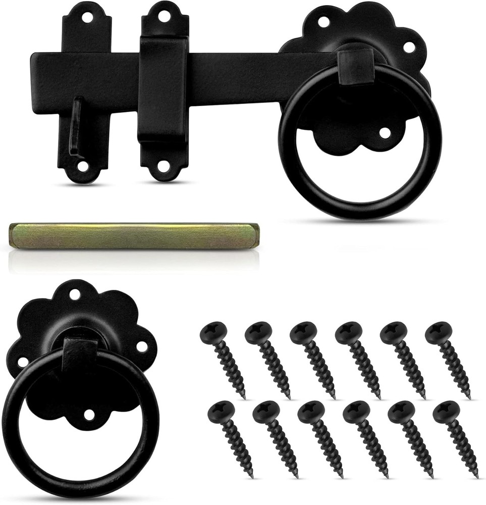 Heavy Duty Garden Ring Gate Latch Black 6