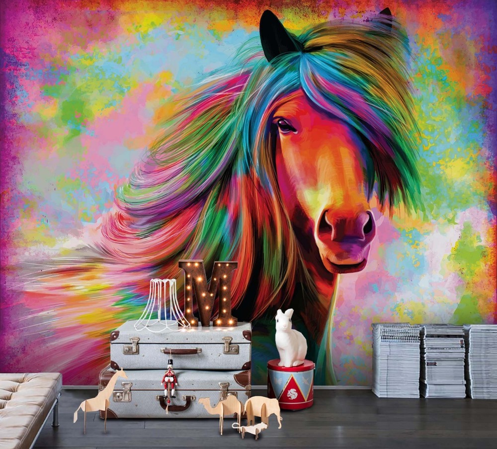 3D Rainbow Horse Watercolor Wall Murals Wallpaper Murals Wall Sticker