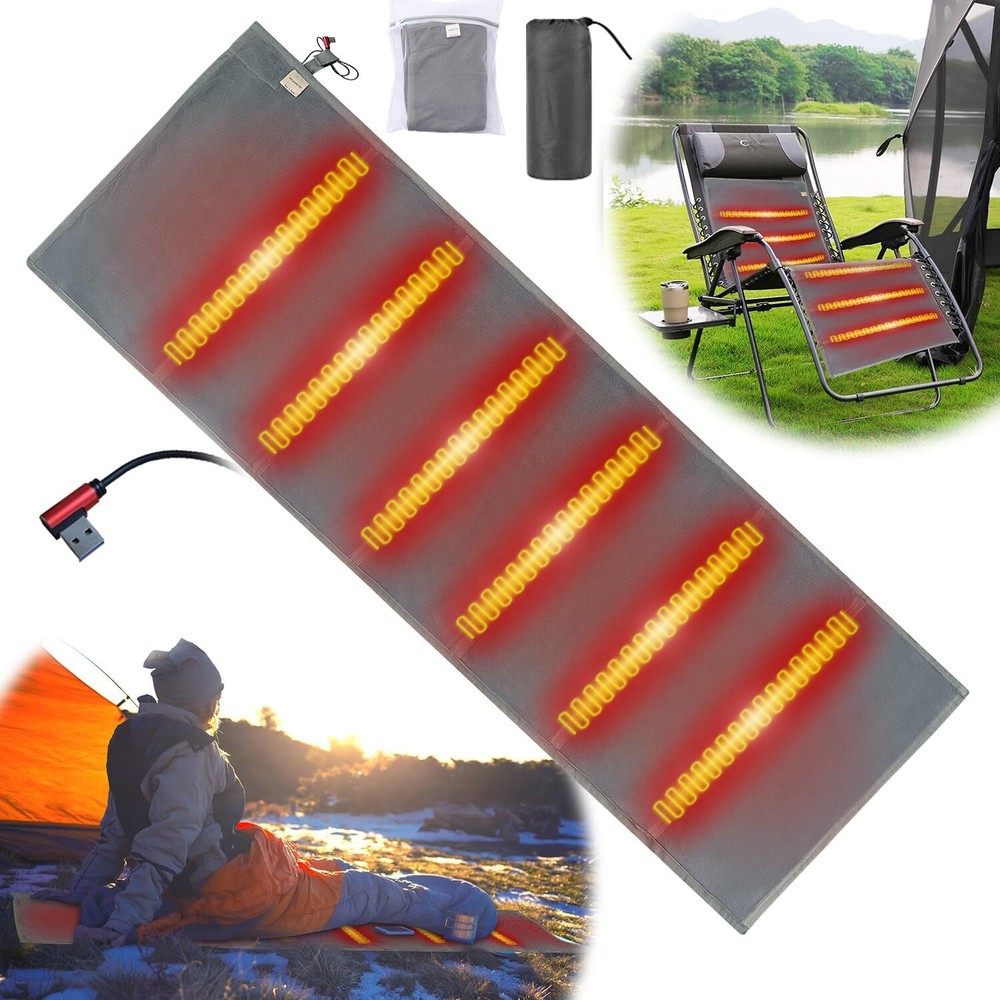Camping Heated Sleeping Bag Pad - Battery Powered Heated Blanket USB Heater f...