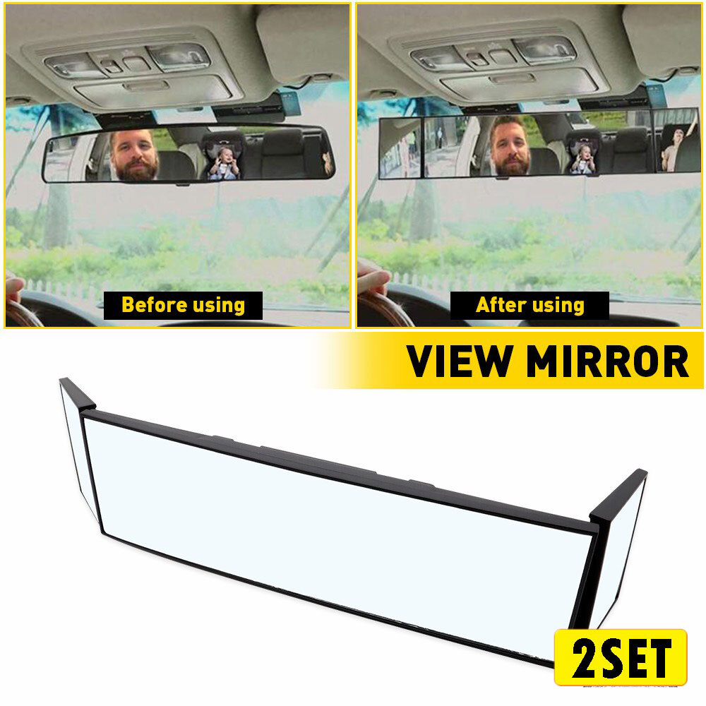 2SET Universal Extendable Car Interior Rear View Mirror Rearview Wide Angle Wind