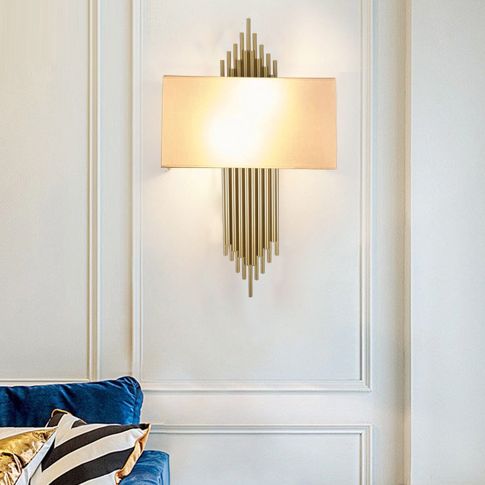Modern LED Wall Sconce with Metal and Fabric Shade for Bedroom or Hallway Lighting