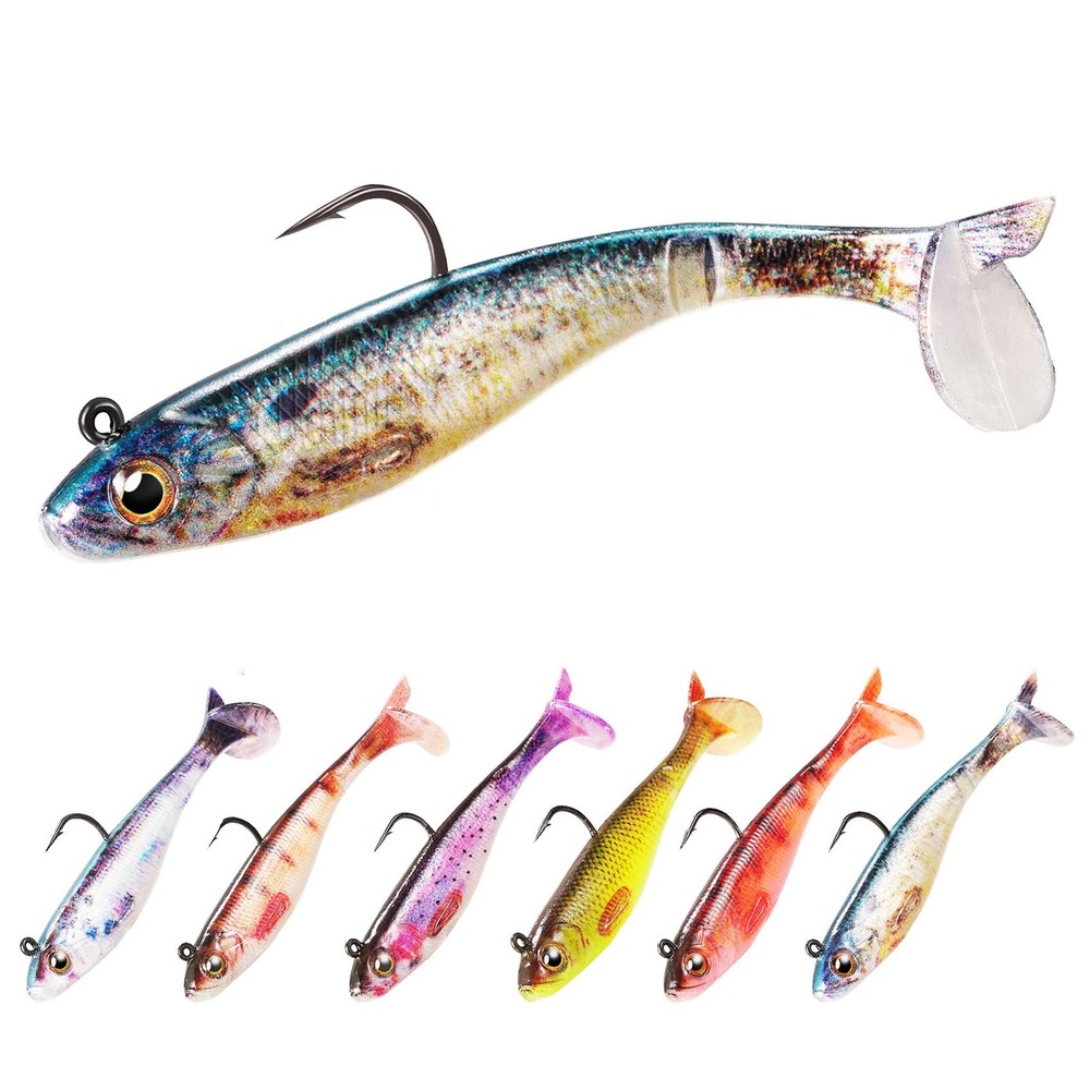6-Piece Pre-Rigged Swimbait Set for Bass & Walleye Fishing with Jig Heads