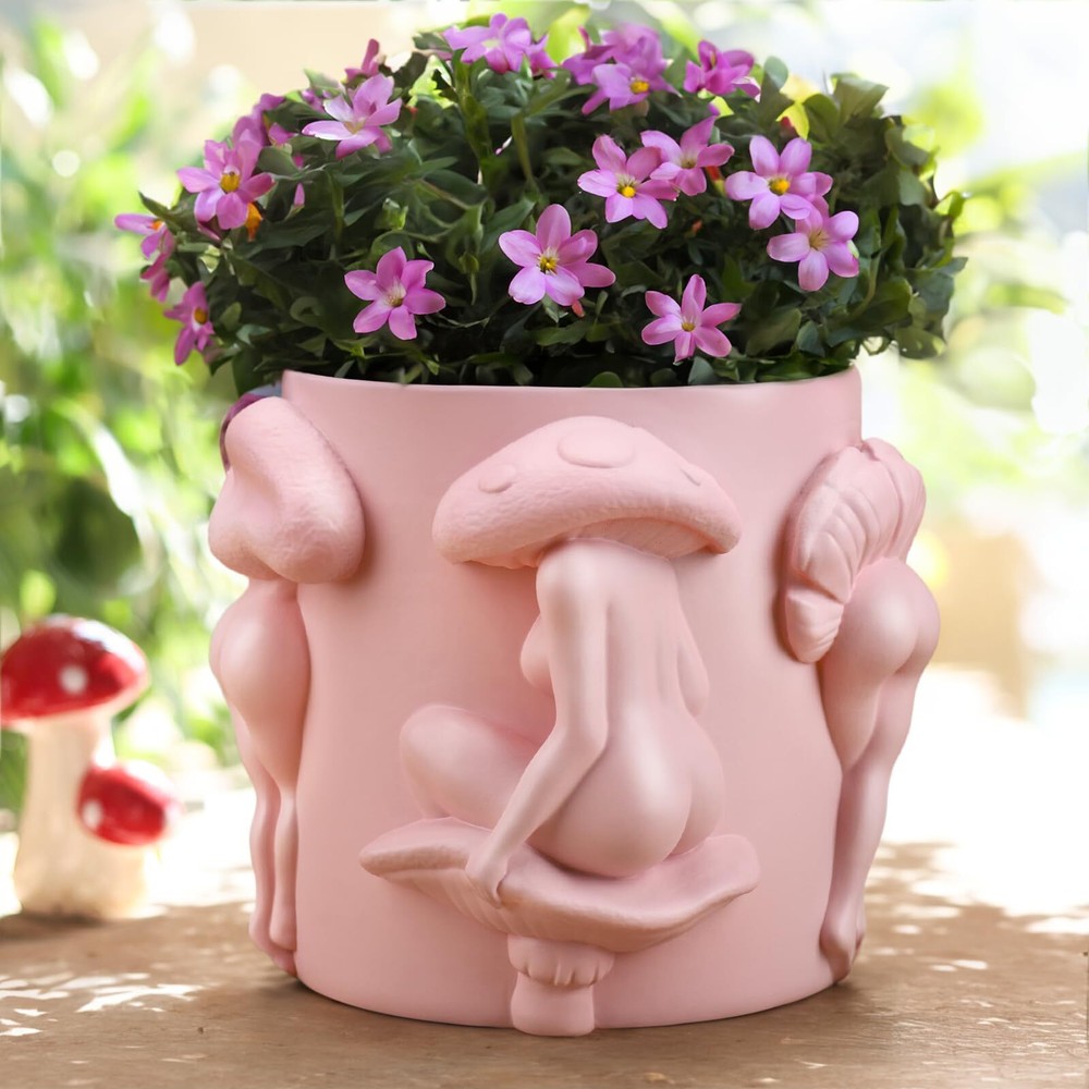 Mushroom Lady Body Planter Unique Succulent Pot Boho Home Decor Gift for Plant L
