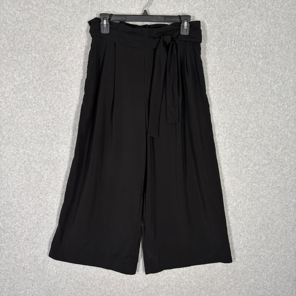 Zara Pants Womens Medium Black Palazzo Crop Pleated Flowy Witchy Cruise Resort
