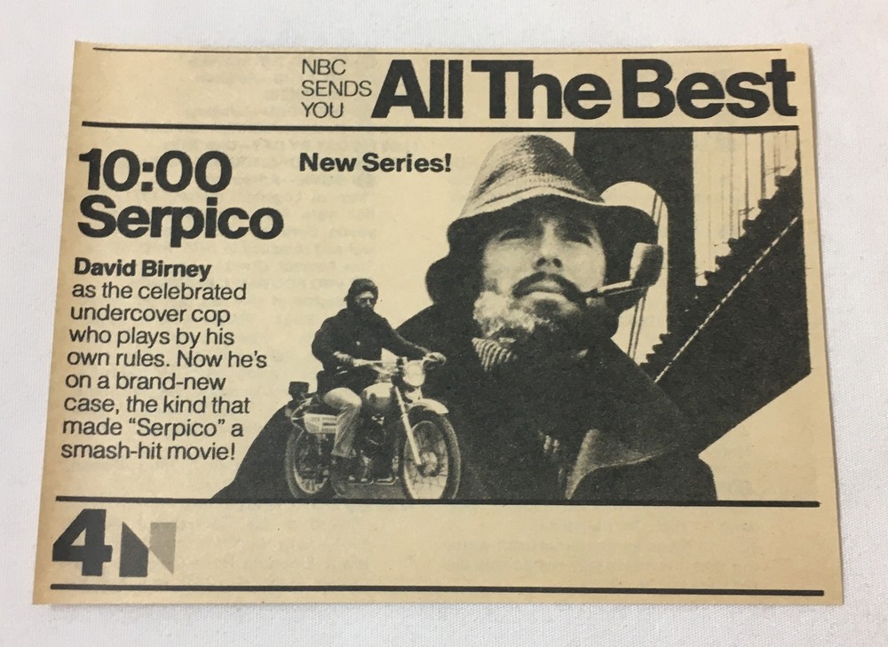 1976 NBC TV ad for SERPICO starring David Birney as famed undercover cop  
