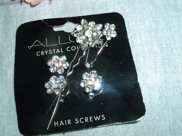New 4 Crystal Hair Screws and Crystal Bobby Pin for Wedding NWT