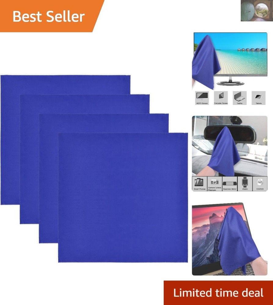 Blue 16x16 Microfiber Cleaning Cloths 4-Pack for Laptops & Screens