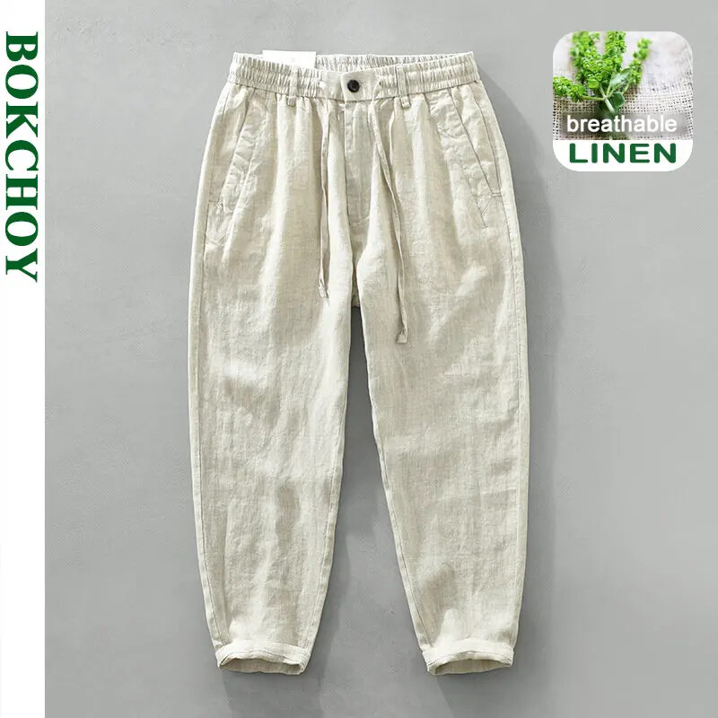 Retro Summer Casual Linen Pants for Men Loose Breathable Streetwear