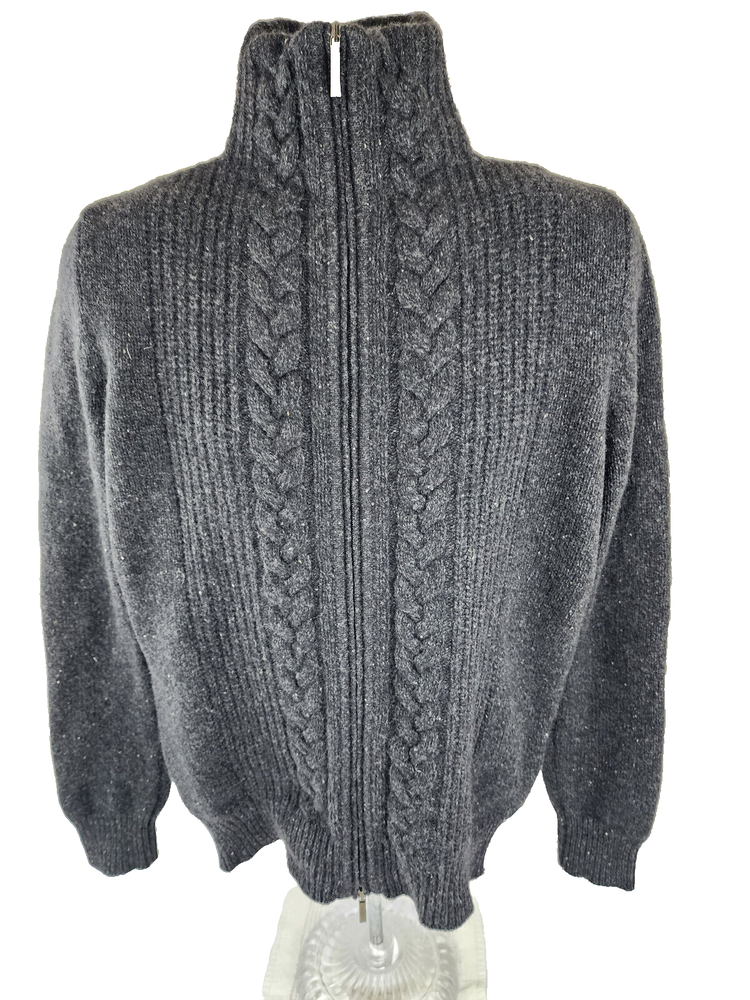 Burberry Men's 100% Merino Wool Chunky Cable Knit Full Zip Sweater M Italy $900