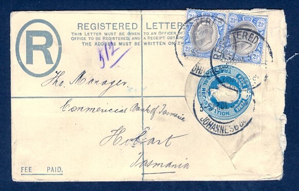 1904 Transvaal H&G #4 Uprated Registered Cover to Tasmania