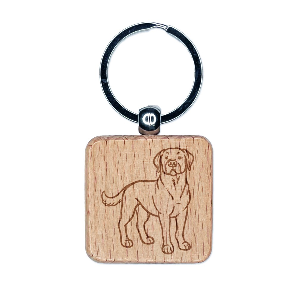 Friendly Labrador Retriever Pet Dog Engraved Wood Square Keychain Tag Charm